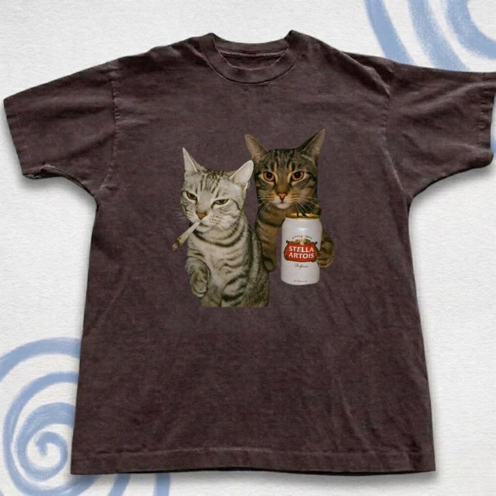Brown Tee With Cat Graphic Tee